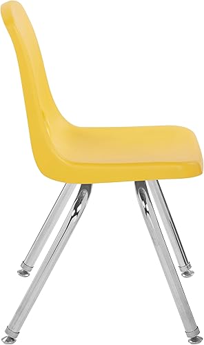 Miniatura 4 de FDP 10381-YE - Silla escolar apilable de 14 pulgadas, asiento apilable para estudiantes con patas de acero cromado y deslizadores giratorios de
