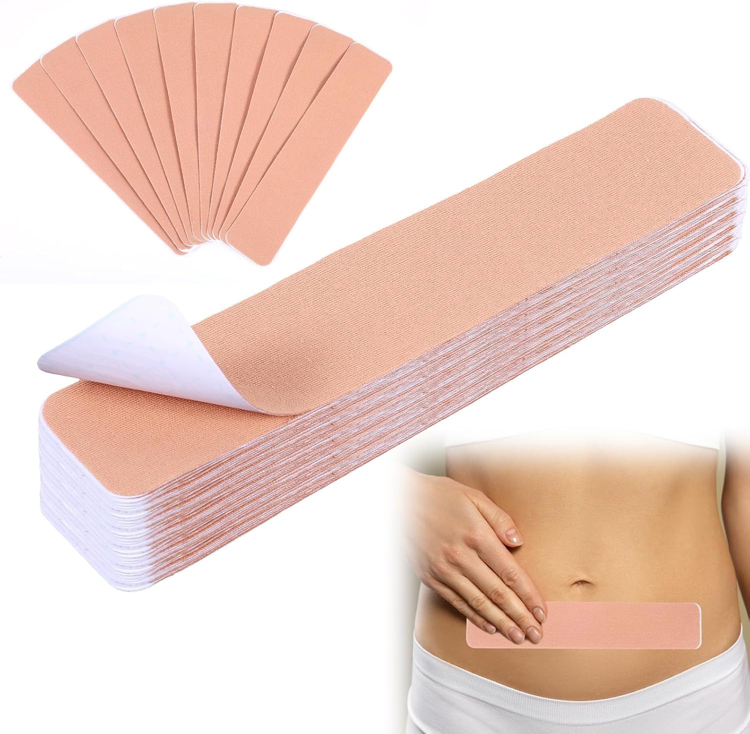 10 Pcs Tummy Lift Tape Waterproof Tummy Lifting Tape Body Control Precut Adhesive Strips for Women Saggy Loose Skin Flat Stomach Back Fat Belly Beige