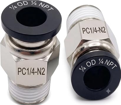 Utah Pneumatic 1/4 Push to Connect Fittings to 1/4 NPT Male Straight Union, Nickel-Plated Brass Quick Connect Air Line Connectors for Nylon/PU Tubing, 150 PSI (10-Pack) PC 1/4-N2