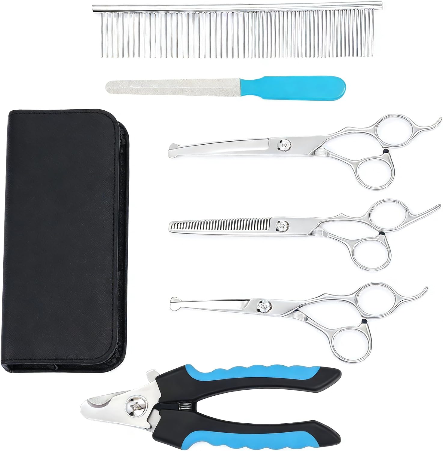 Kit de Tijeras de Peluquería Canina Profesional de 6 Piezas, Acero Inoxidable con Punta Redonda de Seguridad para Perros y Gatos, Incluye Cortauñas para Perros y Accesorios de Cuidado 2
