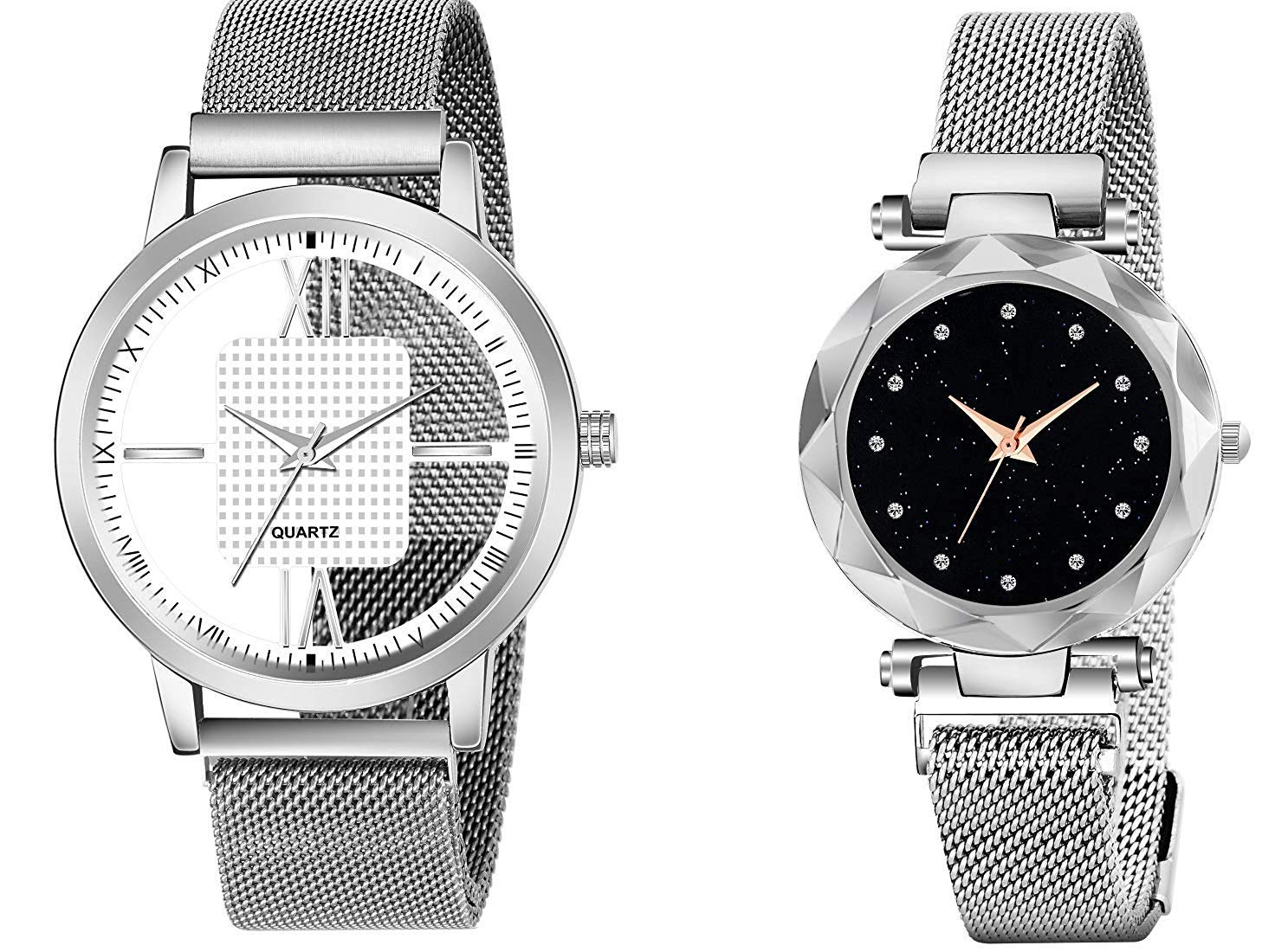 TIMESPACE Boys and Girls Open BLACK Dial Magnetic Couple Analog Watch (Silver) (B084L94YVR) Amazon Price History, Amazon Price Tracker