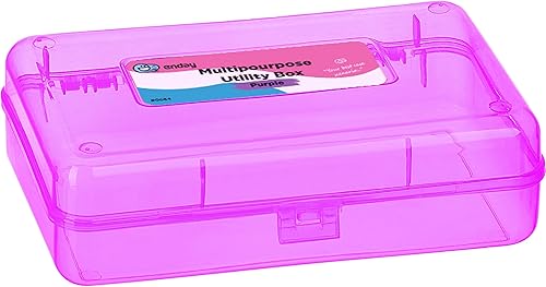 Enday Caja de lápices púrpura, estuche de plástico para lápices, organizador multiusos con cierre a presión para el hogar y la oficina
