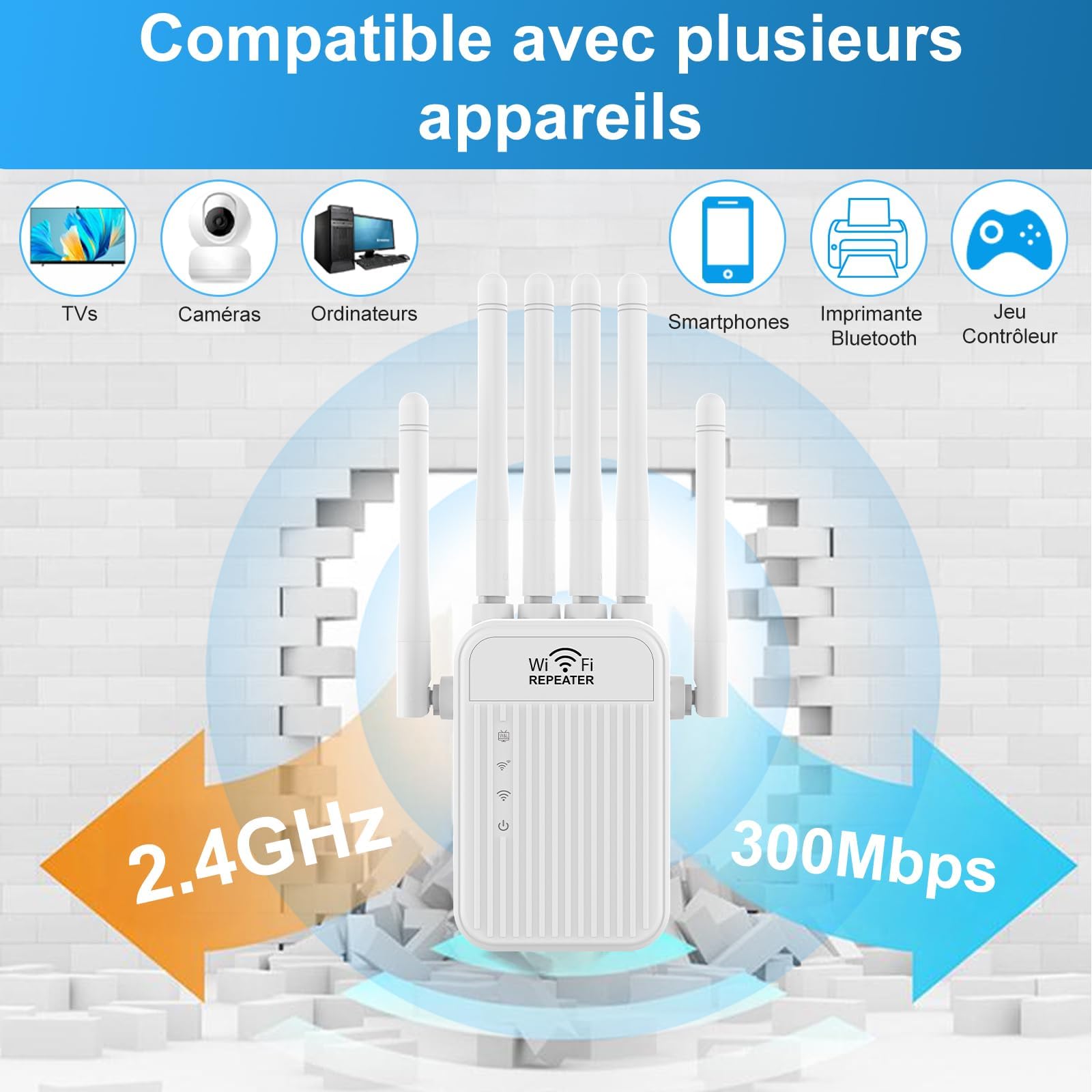Répéteur WiFi Puissant, Amplificateur WiFi, 6 Antennes Haut Gain Couvrant Une superficie de10000 m², Répéteur/AP Mode,2 Ports LAN, Repeteur WiFi pour la Maison et Le Bureau-11