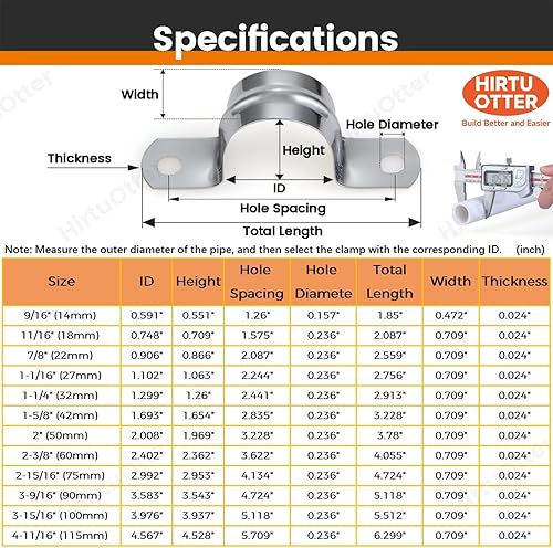 Miniatura 2 de 50 abrazaderas de tubo de acero inoxidable 304 de 1-14 pulgadas, clips de conducto con soporte en U de dos agujeros para HVACelectricidadfontanería,