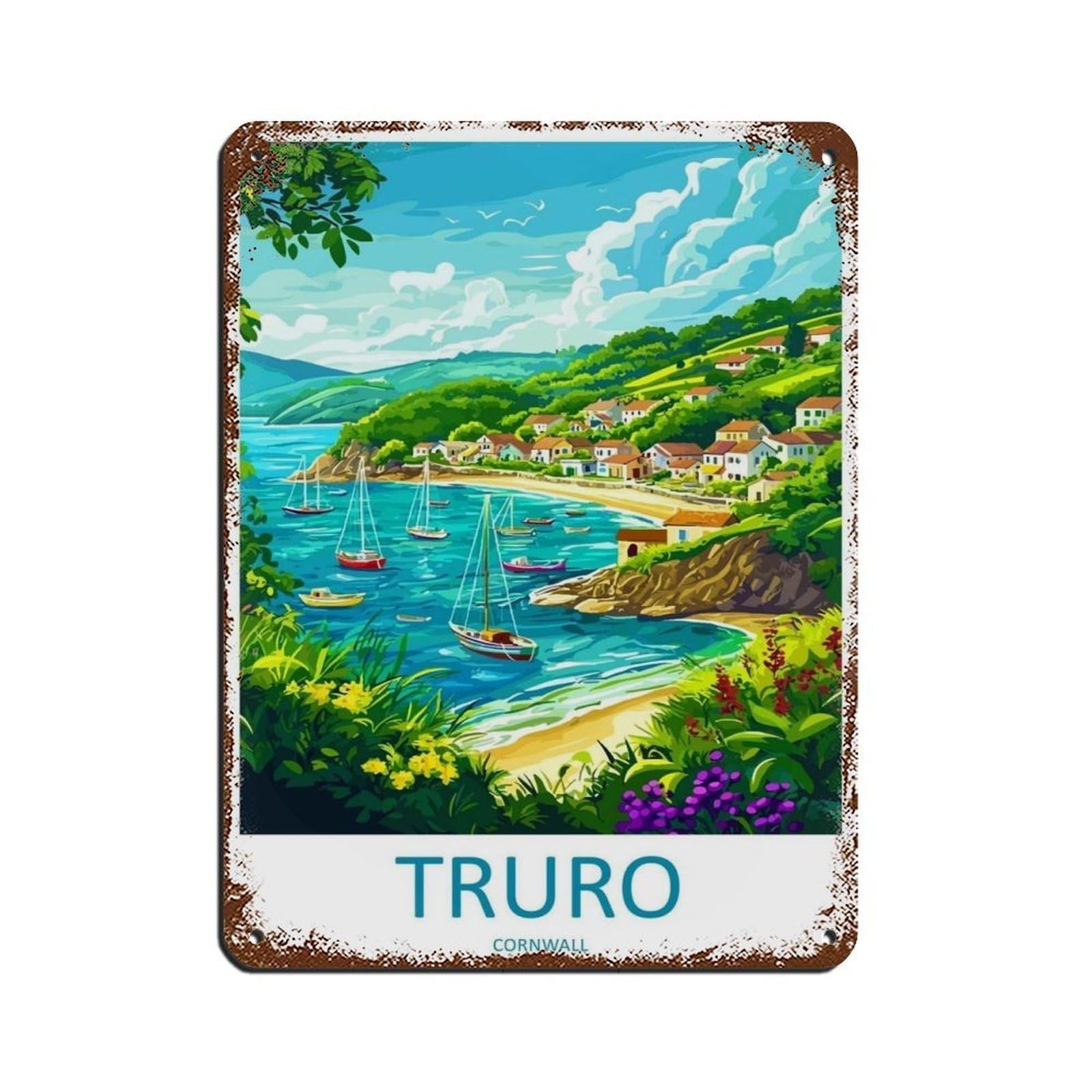 Truro Travel Cornwall Art Cityscape Poster Retro Poster Metal Tin Sign Chic Art Retro Iron Painting Bar People Cave Cafe Family Garage Poster Wall Decoration 12x16inch(30x40cm)