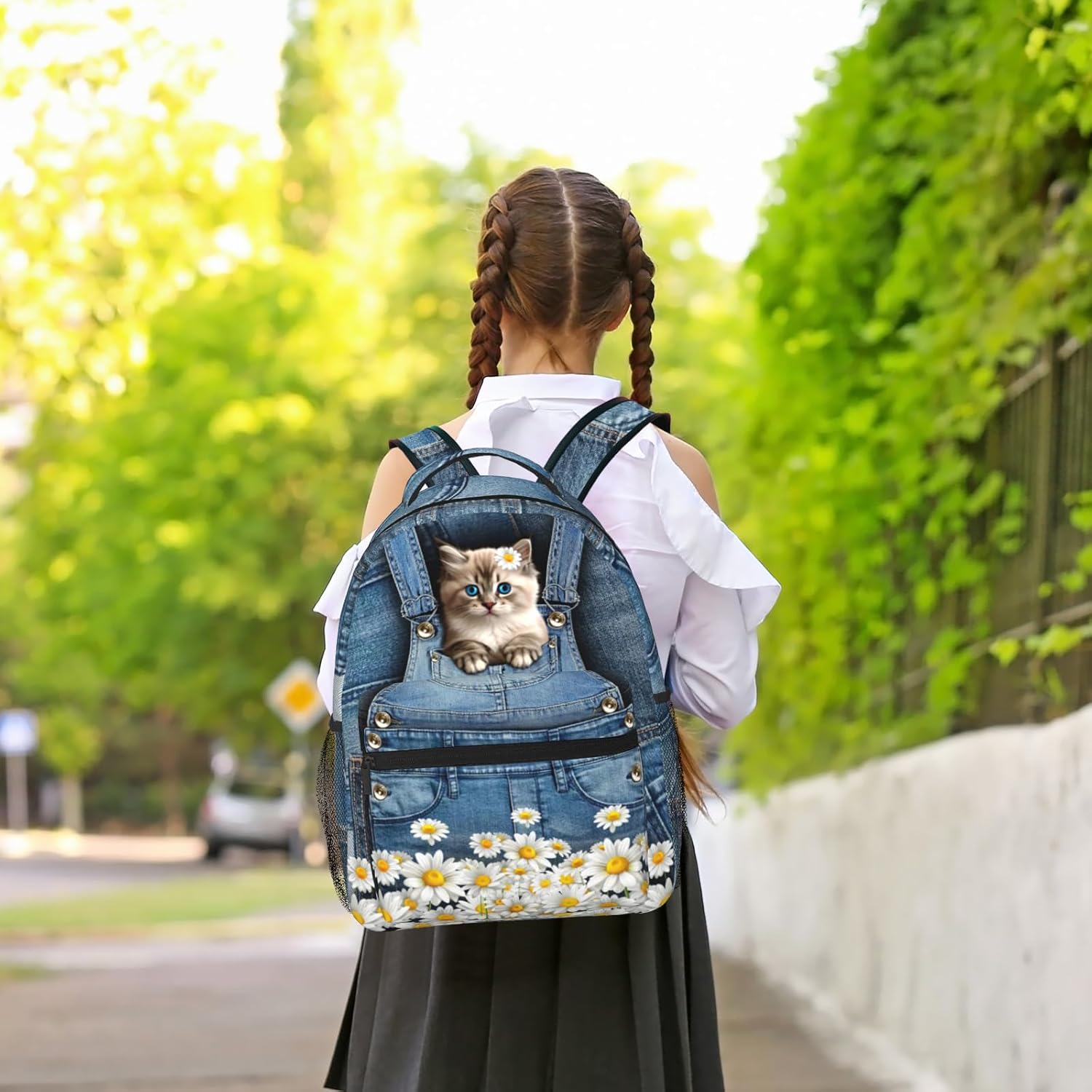 Cute Cats Backpack For Teen Girls Boys,Canvas Animals Bookbags For Schools Kids Backpacks For Girls In Preschool Kindergarten Elementary School Kawaii School Backpacks