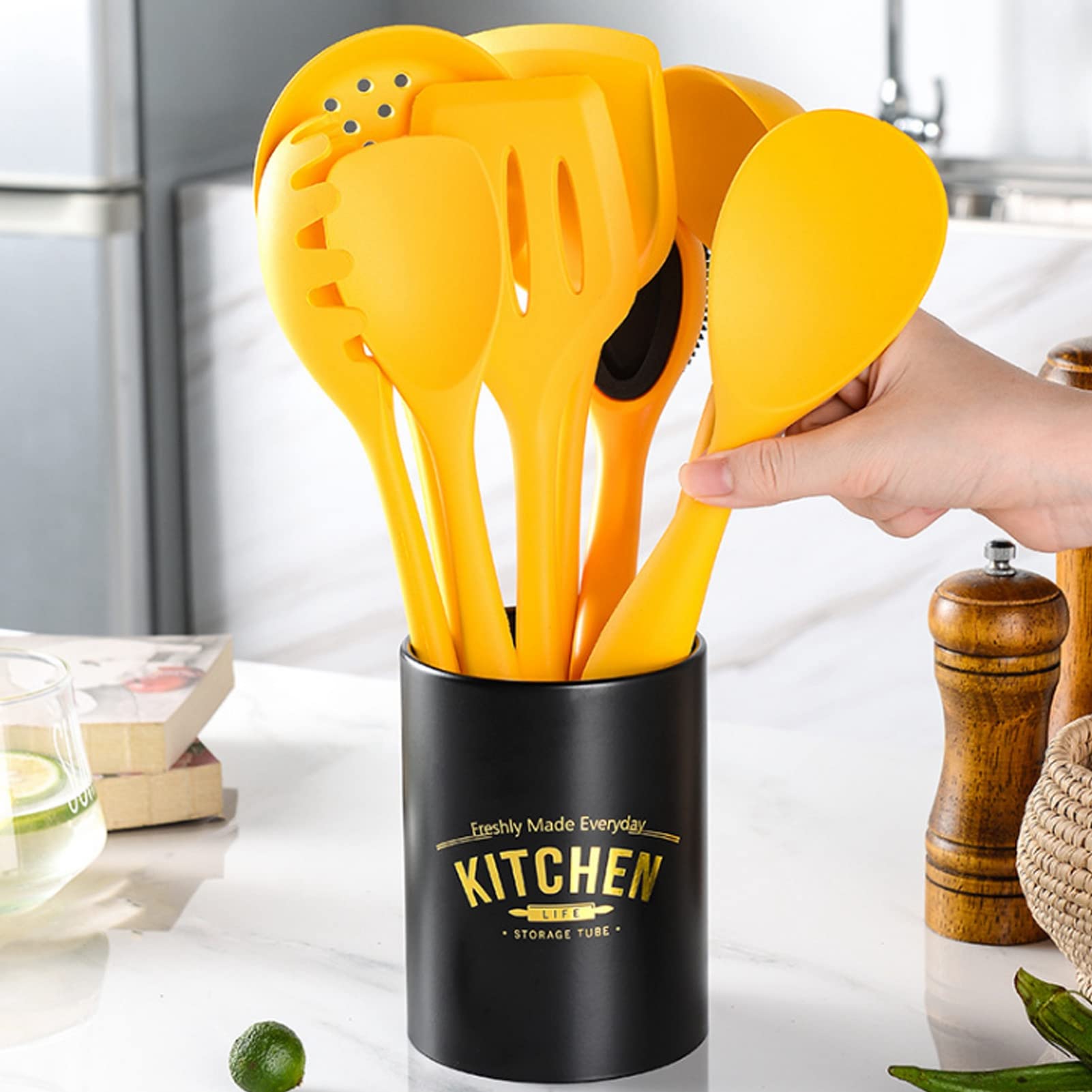 Set Di Utensili Da Cucina In Silicone Antiaderente Da 19 Pezzi Con Portacoltelli - 8