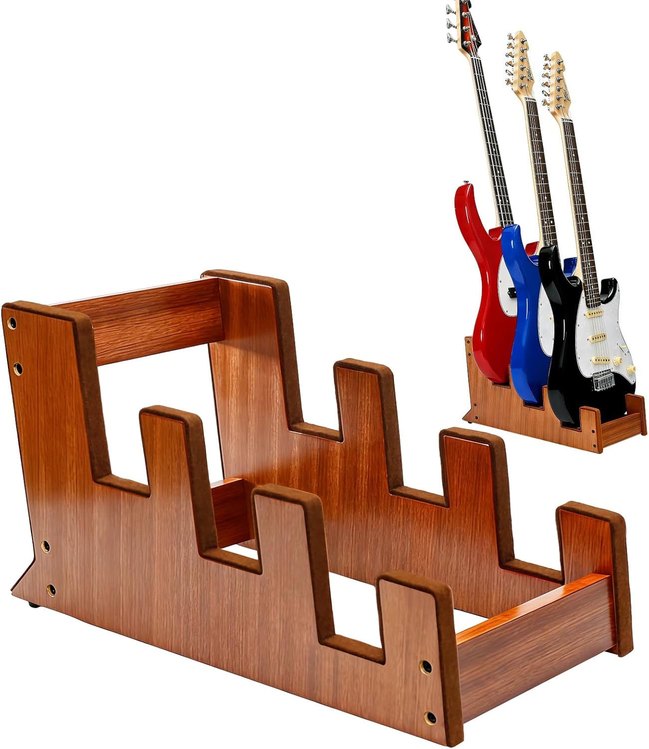 DIDA Wooden Floor Stand for Multiple Electric Guitars, 3-Holder, Space-Saving Floor Guitar Rack for Home, Studio, Stage, Multiple Electric Guitar, Bass Guitar Display (Sapele)