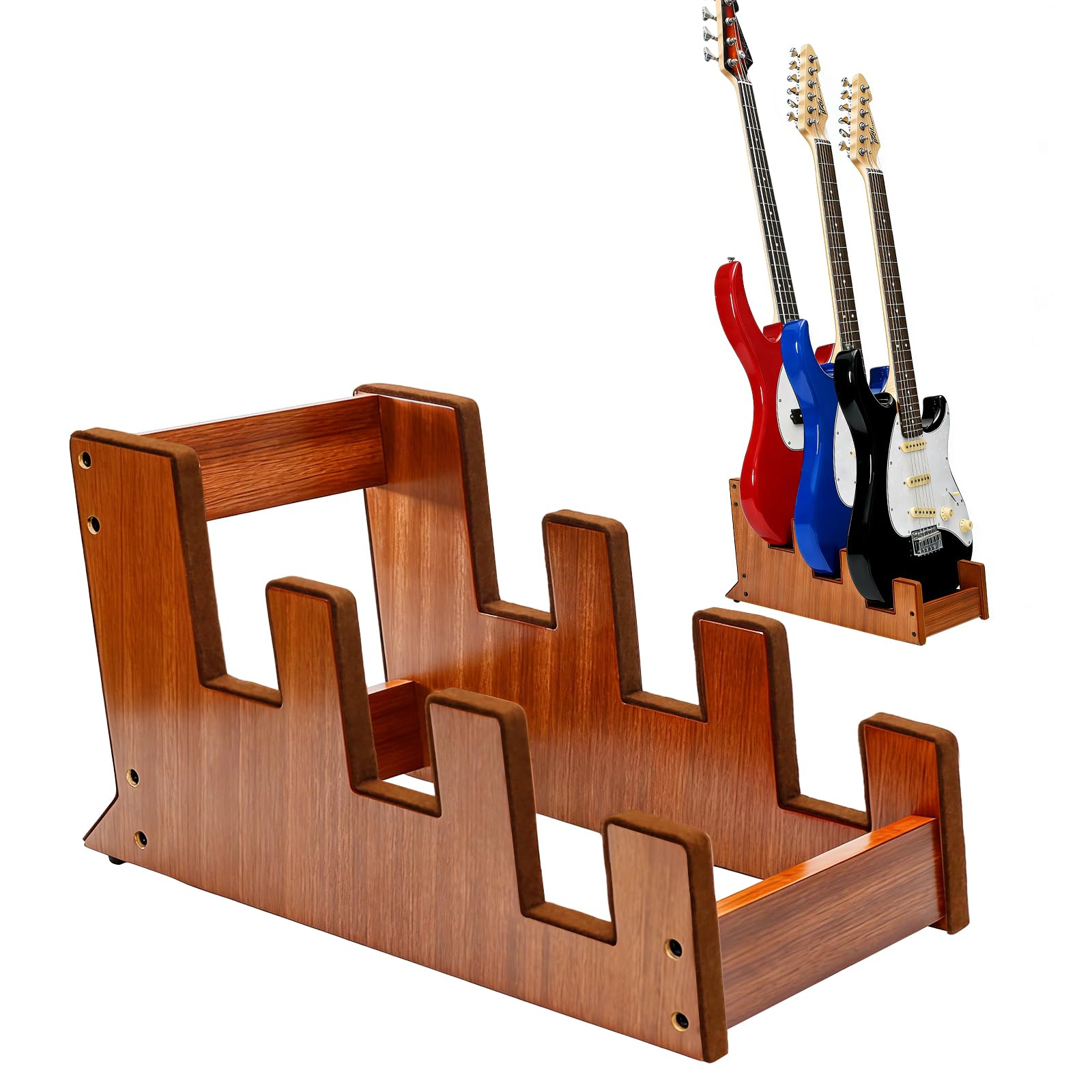 DIDA Wooden Floor Stand for Multiple Electric Guitars, 3-Holder, Space-Saving Floor Guitar Rack for Home, Studio, Stage, Multiple Electric Guitar, Bass Guitar Display (Sapele)