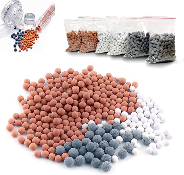 6 Packs Ionic Shower Head Beads, Ion Mineral Ball for Stone Shower Head, Hard Water Softening Filtration, Replacement Bio-Active Stone (3 Sets)
