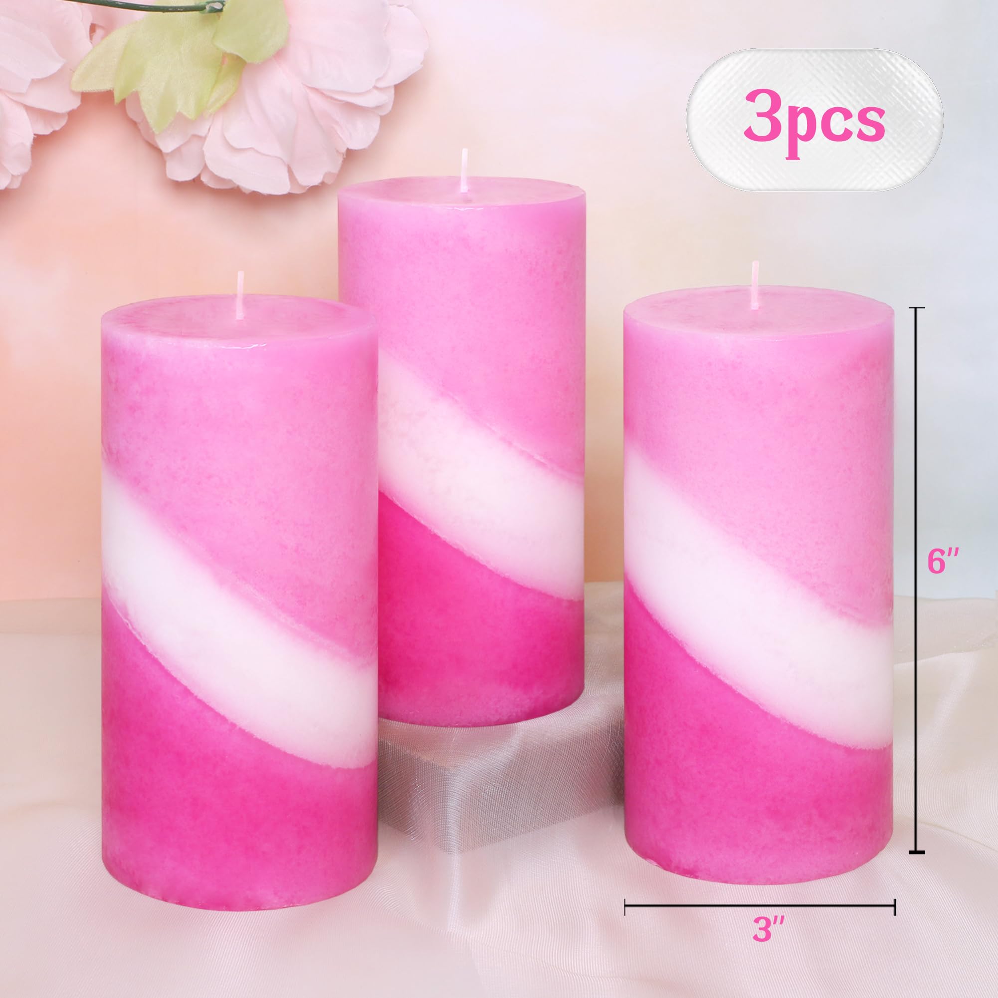 Candele decorative profumate a forma di rosa, 7,6 x 15,2 cm, a spirale, versate a mano, confezione da 3 candele decorative a lunga durata, per la casa, per San Valentino, decorazione