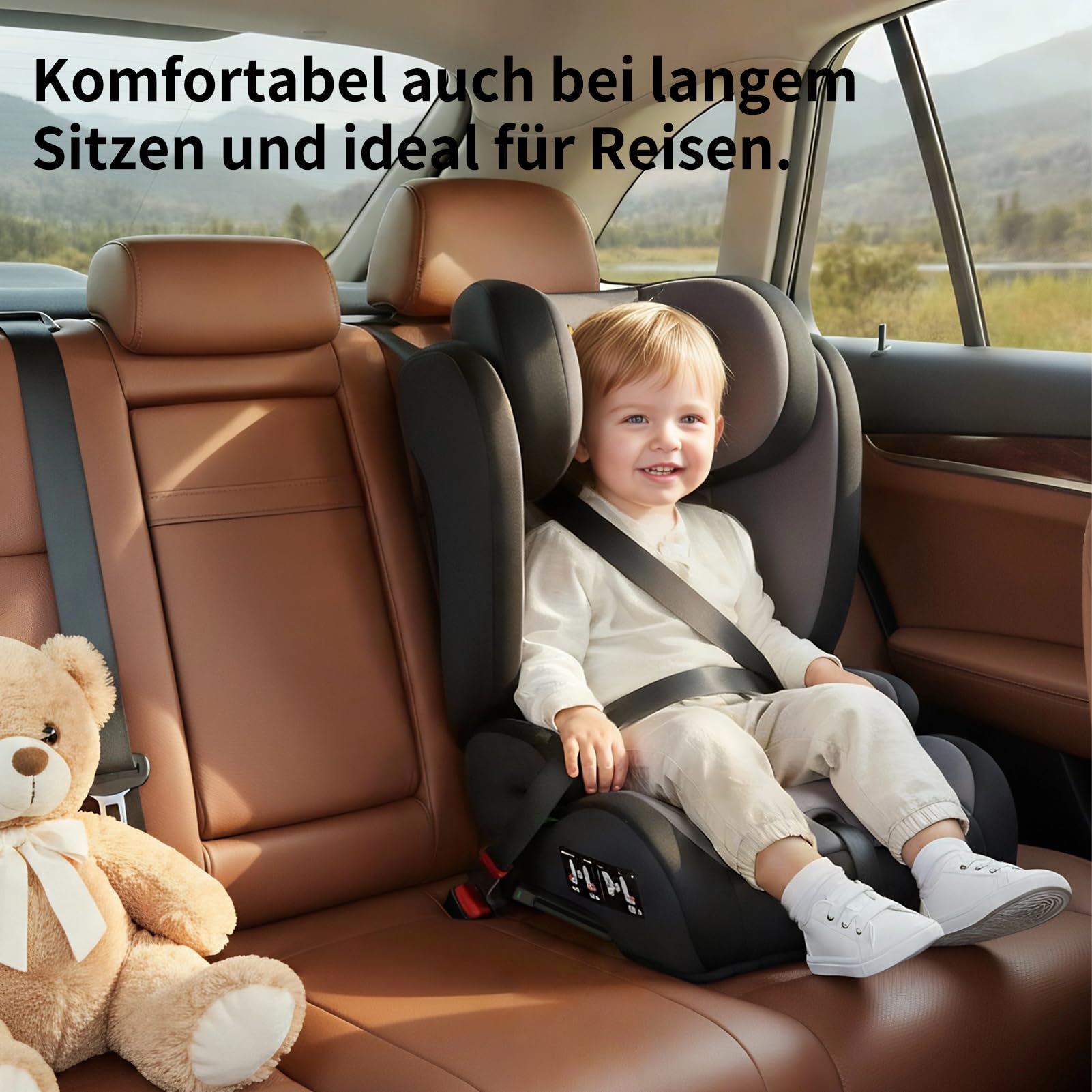 YALION I-SIZE Kindersitz 15-36kg,Kinderautositz mit Isofix, Grey | Kindersitzerhöhung 100-150cm,3-10 Jahre, Gruppe 2/3, Verstellbar & Seitenschutz