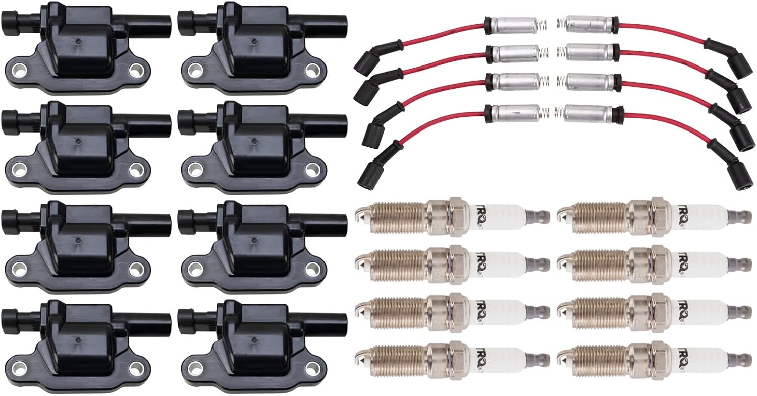 TRQ Ignition Coil & Spark Plug Kit 17 Piece Iridium Plugs Compatible with 2017-2021 Cadillac Escalade 2015-2021 Chevrolet Camaro Corvette Silverado 1500 Suburban Tahoe 2014-2020 GMC Sierra 1500 Yukon