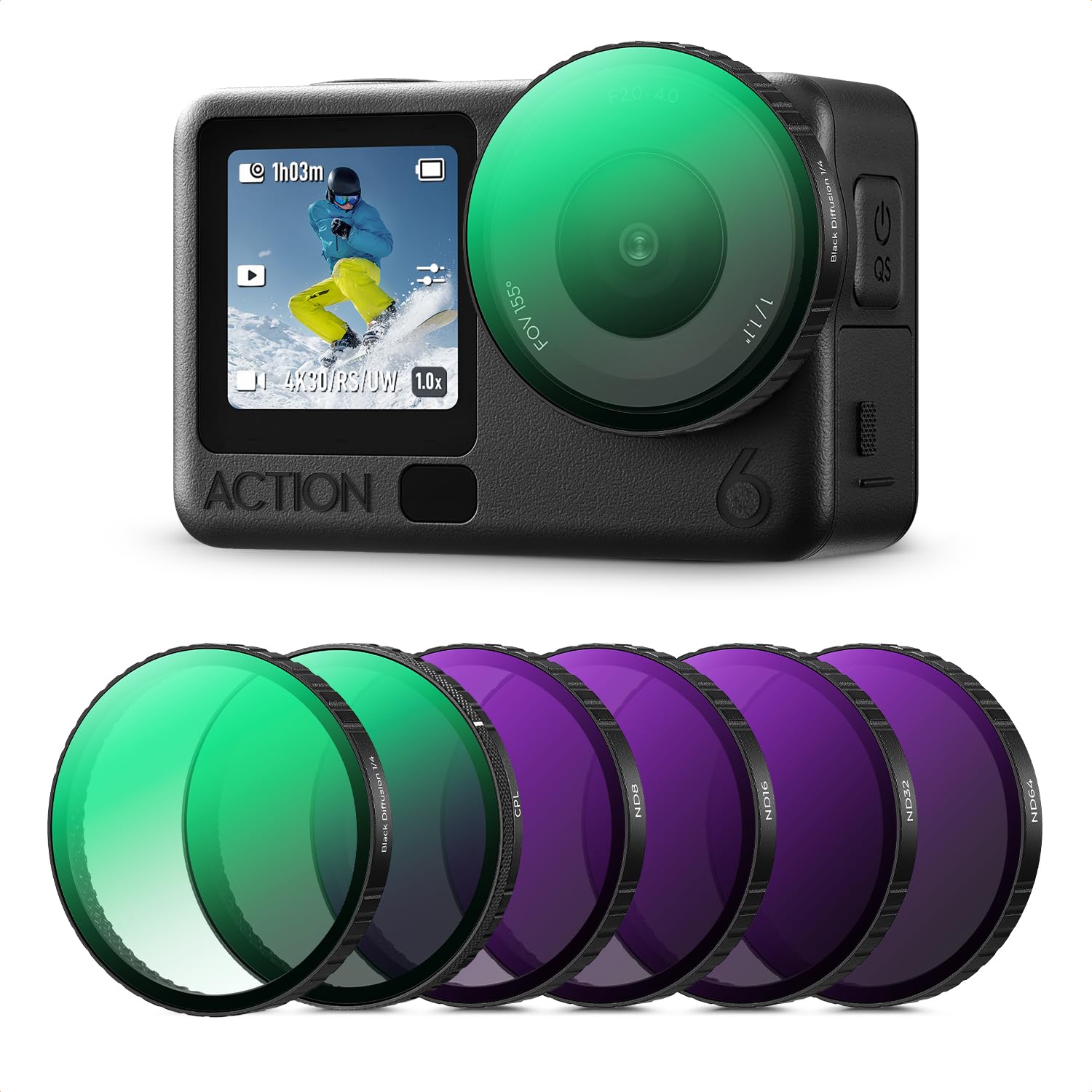 Zestaw filtrów K&F CONCEPT Clip-On Quick Change Filter Kit kompatybilny z DJI Osmo Action 6, 6 szt. CPL ND8 ND16 ND32 ND64 Black-Mist 1/4 Filtr HD Szkło optyczne/wielowarstwowa powłoka Akcesorium do k
