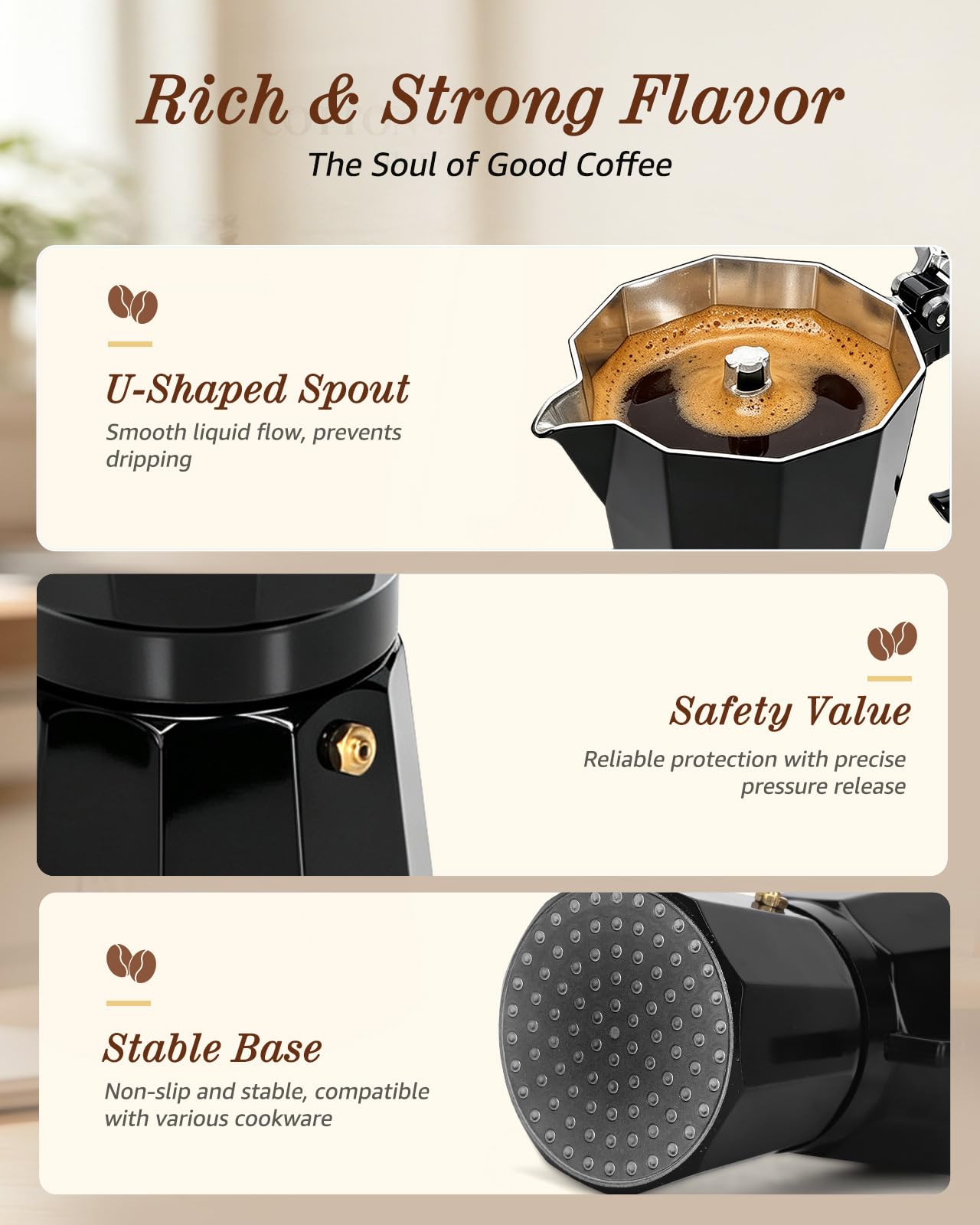 Aigostar Cafetera Italiana 6 Tazas Inducción Personalizable