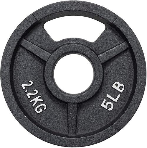 Miniatura 10 de Signature Fitness - Disco de pesas de hierro fundido para entrenamiento de fuerza y levantamiento de pesas, olímpico o estándar Centro de 1 pulgada