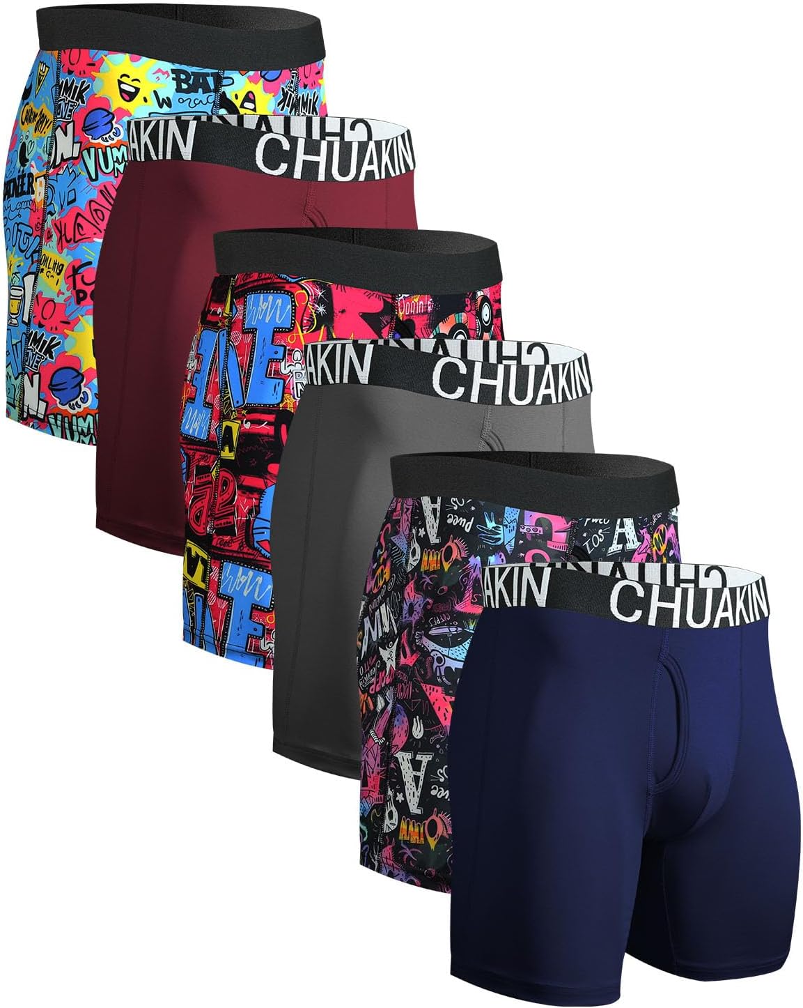 Men's Long Leg Boxer Briefs Sports Performance Breathable Underwear 6-Pack