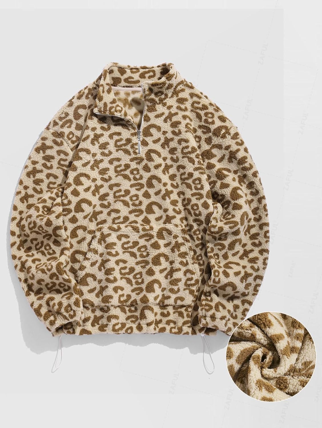 ZAFUL Men’s Retro Geometric Aztec Polar Fleece Sweatshirt – Quarter Zip Pullover with Fuzzy Contrast and Kangaroo Pocket - Image 7