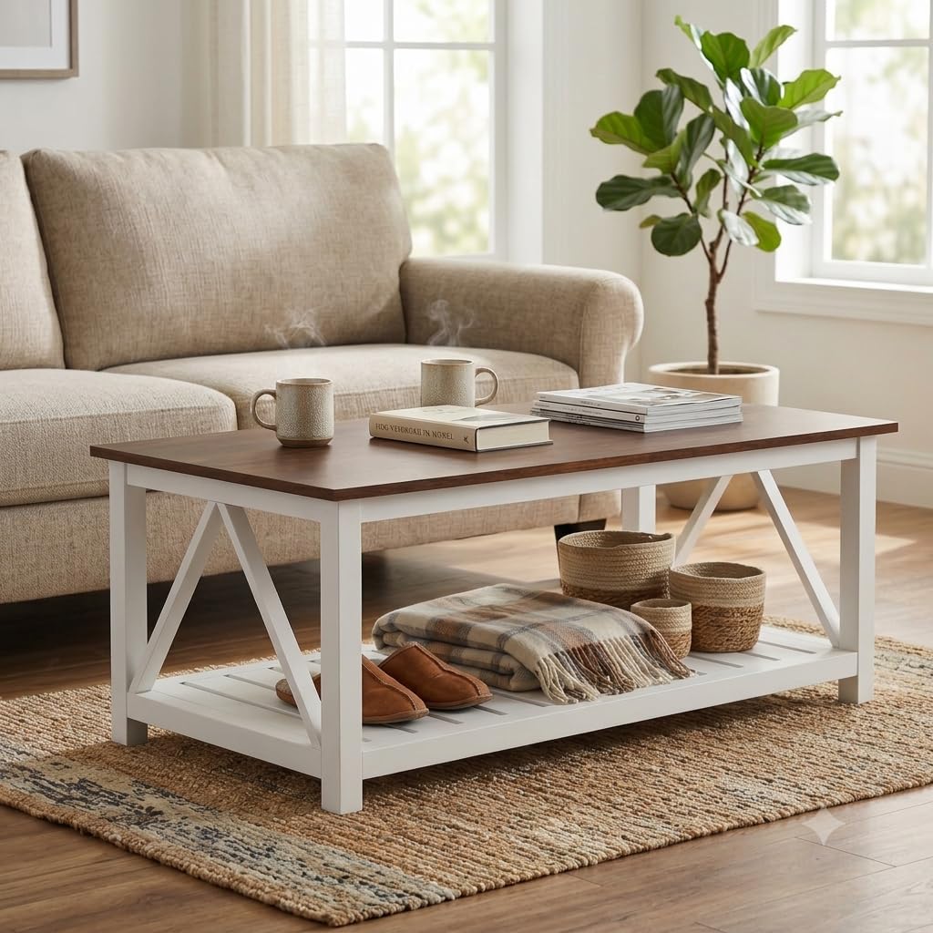 Wooden Center Coffee Table for Living Room and Office | Center Table | Tea Table | Sofa Set Table | White Brown Finish Handicraft- Handmade-image-35