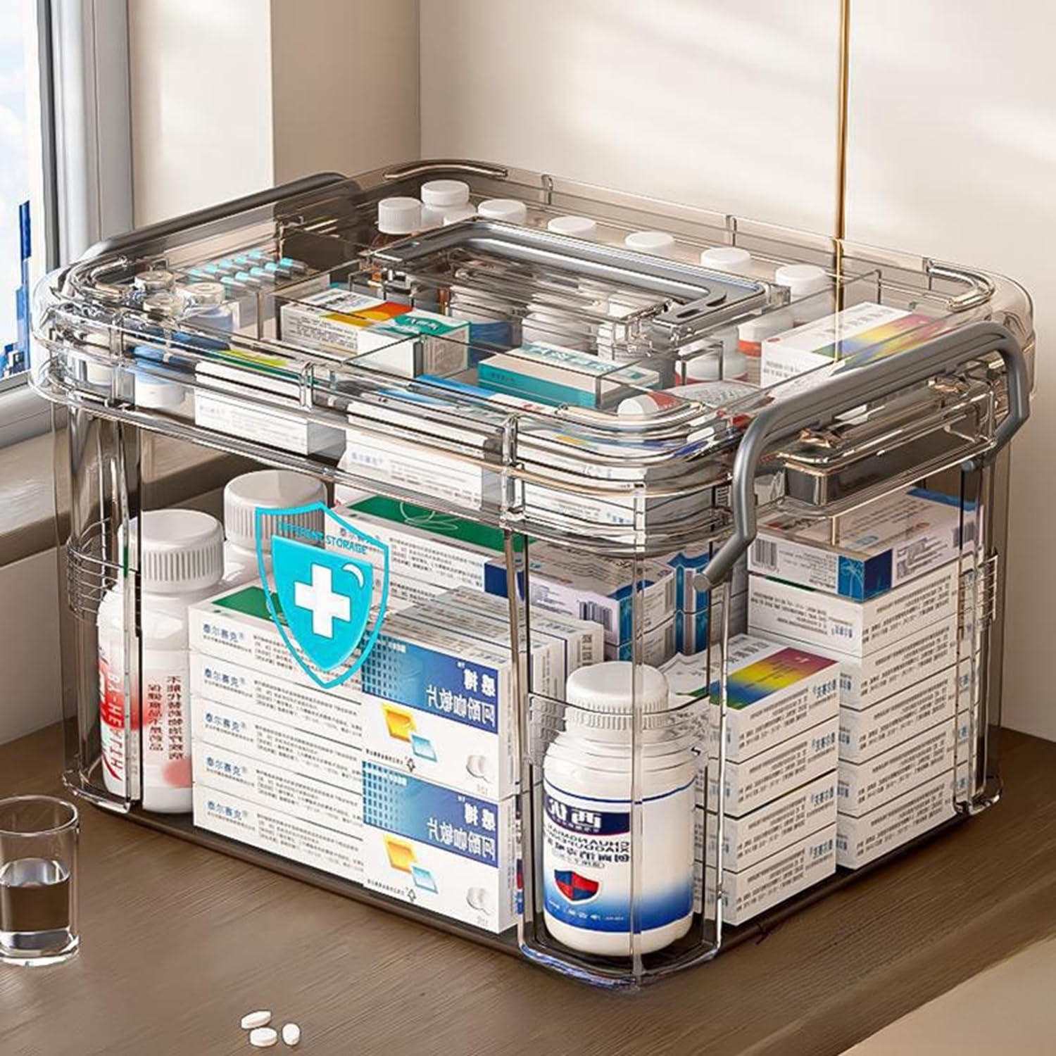 Organizador de medicamentos portátil 2 niveles Caja para medicina
