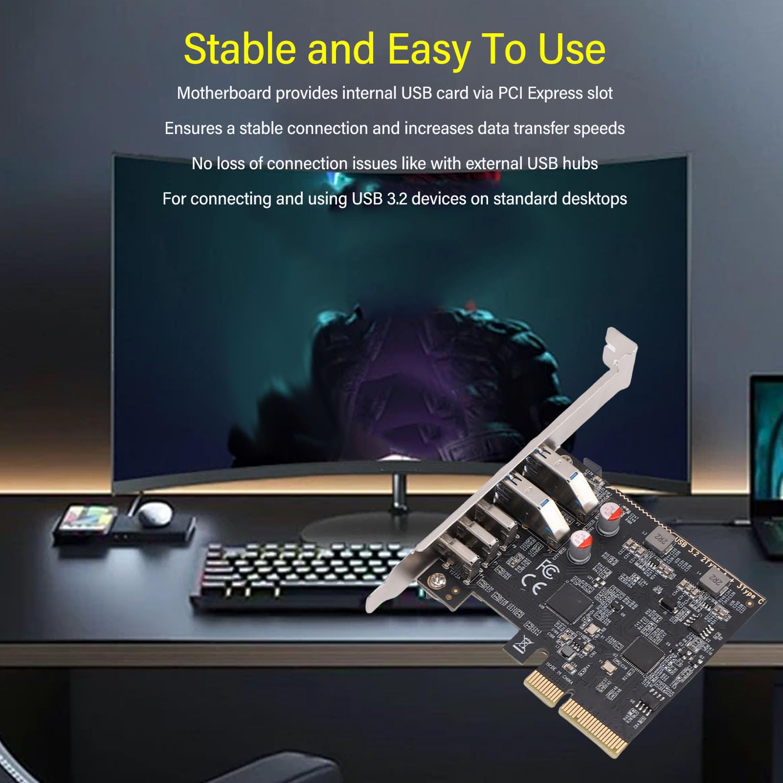 Generic Karta rozszerzeń PCIe USB 3.2 Gen 2 10 Gb/s Koncentrator USB PCI Express 3.0 X4 Adapter do Stacjonarnego Dysku SSD Szybka szybkość Transferu do Tworzenia Kopii Zapasowych Danych