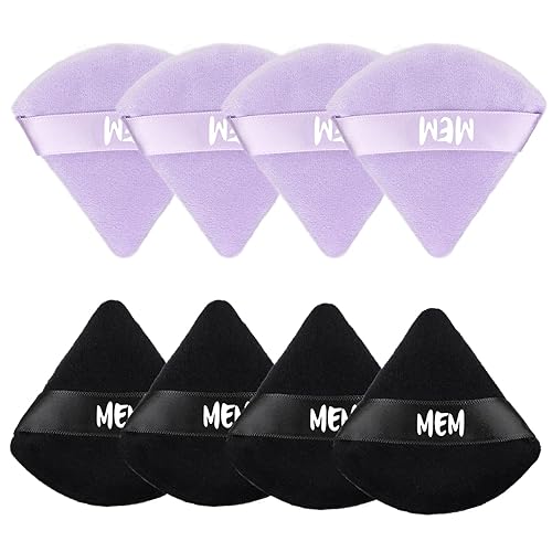 Miniatura 1 de MEM Puff de polvo triangular, 8 piezas de terciopelo suave para aplicación de polvo facial, uso húmedo y seco, herramientas de maquillaje de belleza