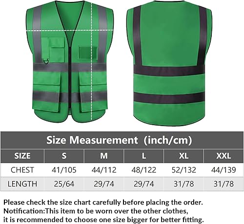 Miniatura 7 de BeautyWill Chaleco de seguridad con logotipo personalizado, Hi Vis Clase 2, chaleco reflectante de construcción unisex con 5 bolsillos
