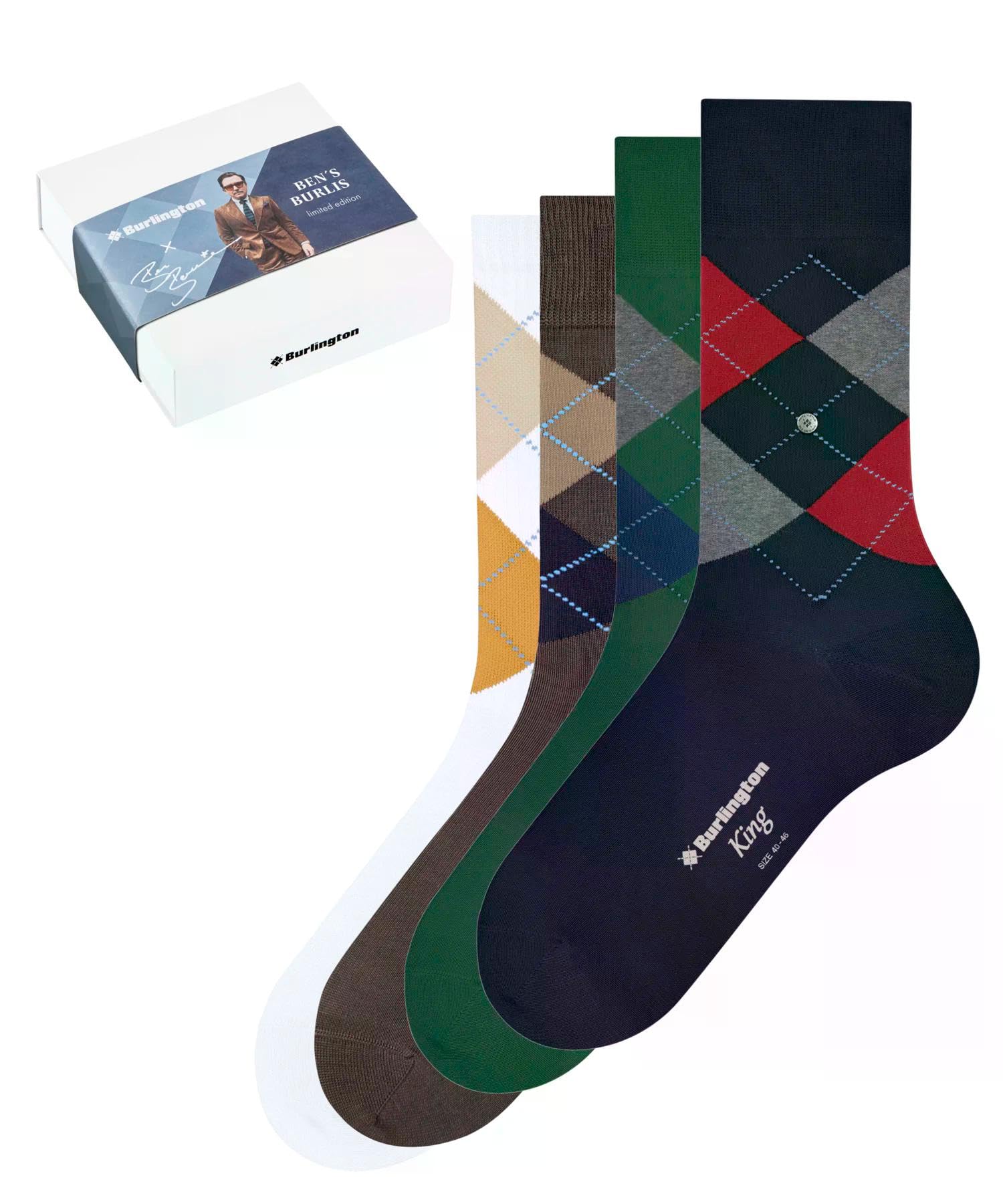 Burlington Ben Box M So algodón estampados 4 pares, Calcetines Hombre, Multicolor Sortiment 0010, 40-46