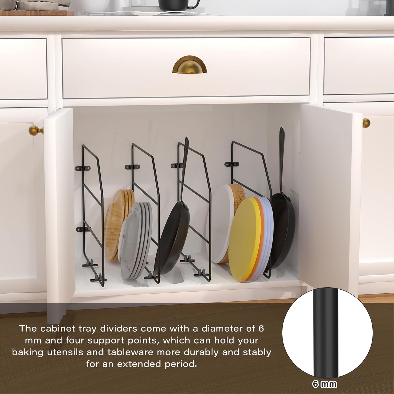 Baking Sheet Organizer Set of 6，17.5"x13.9" Vertical Tray Dividers for Kitchen Cabinets，Black Metal Cabinet Divider，Metal Wire Storage for Pans, Baking Trays and Cookware