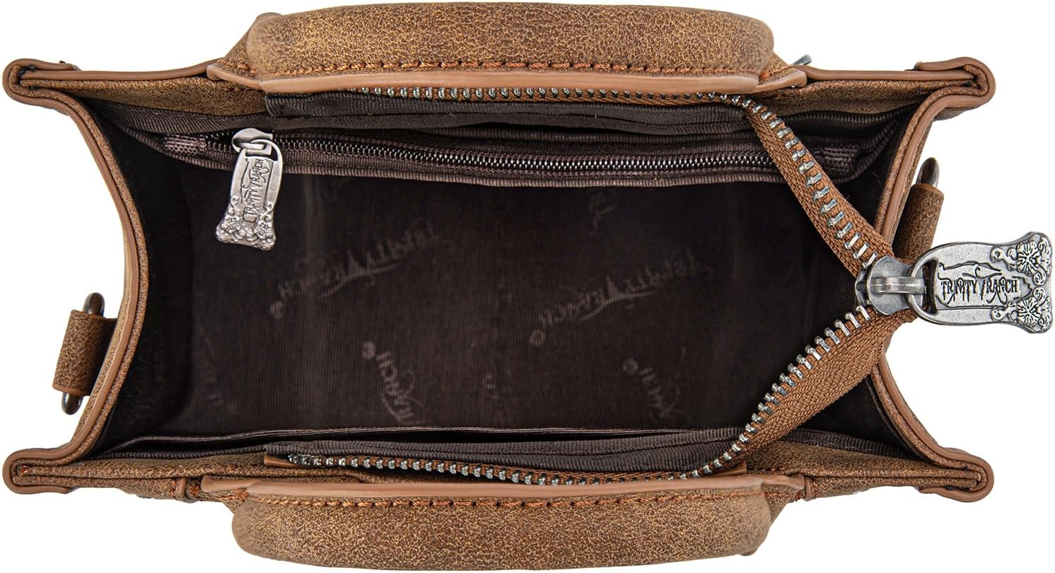 Trinity Ranch Mini Tote Bag for Women Genuine Hair-On Cowhide Tooled Handbag