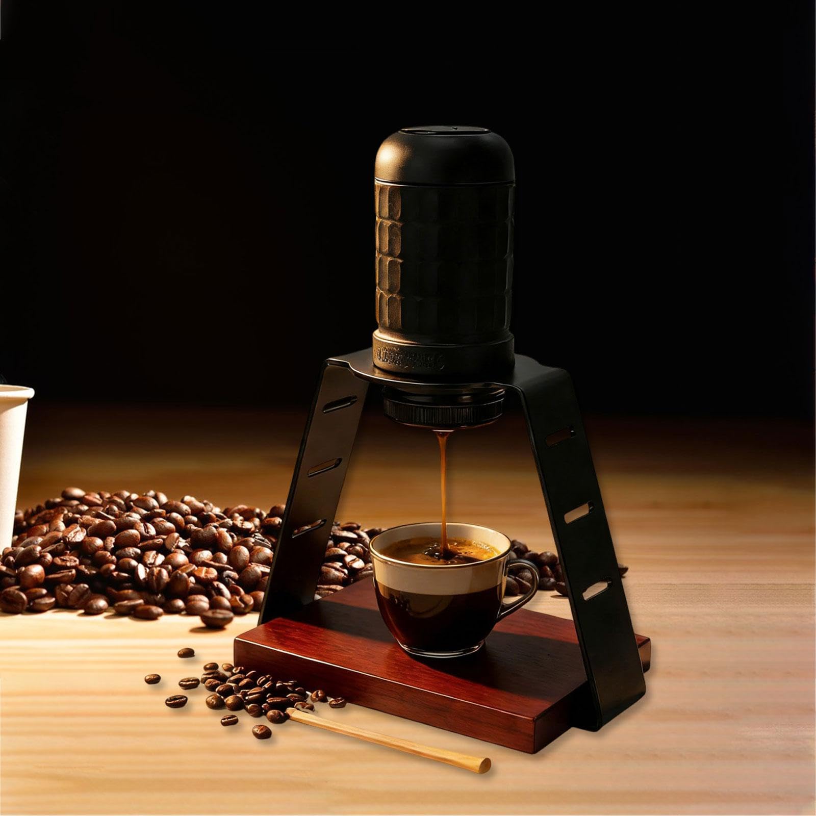 rockible Soporte para Máquina de Café Base Ligera Soporte Versátil con Accesorio Portátil Composición Acero Carbono y Madera Adecuada para Oficina Camping