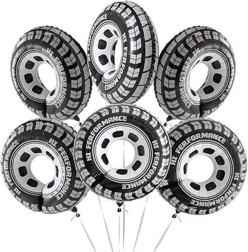 6 Piezas Globo Ruedas, Globos de Coche de Carreras, Globos Neumáticos Globos de Papel de Aluminio, Globos Ruedas de Coche para Fiestas de Cumpleaños, Decoraciones Fiestas Temática Coches (A)