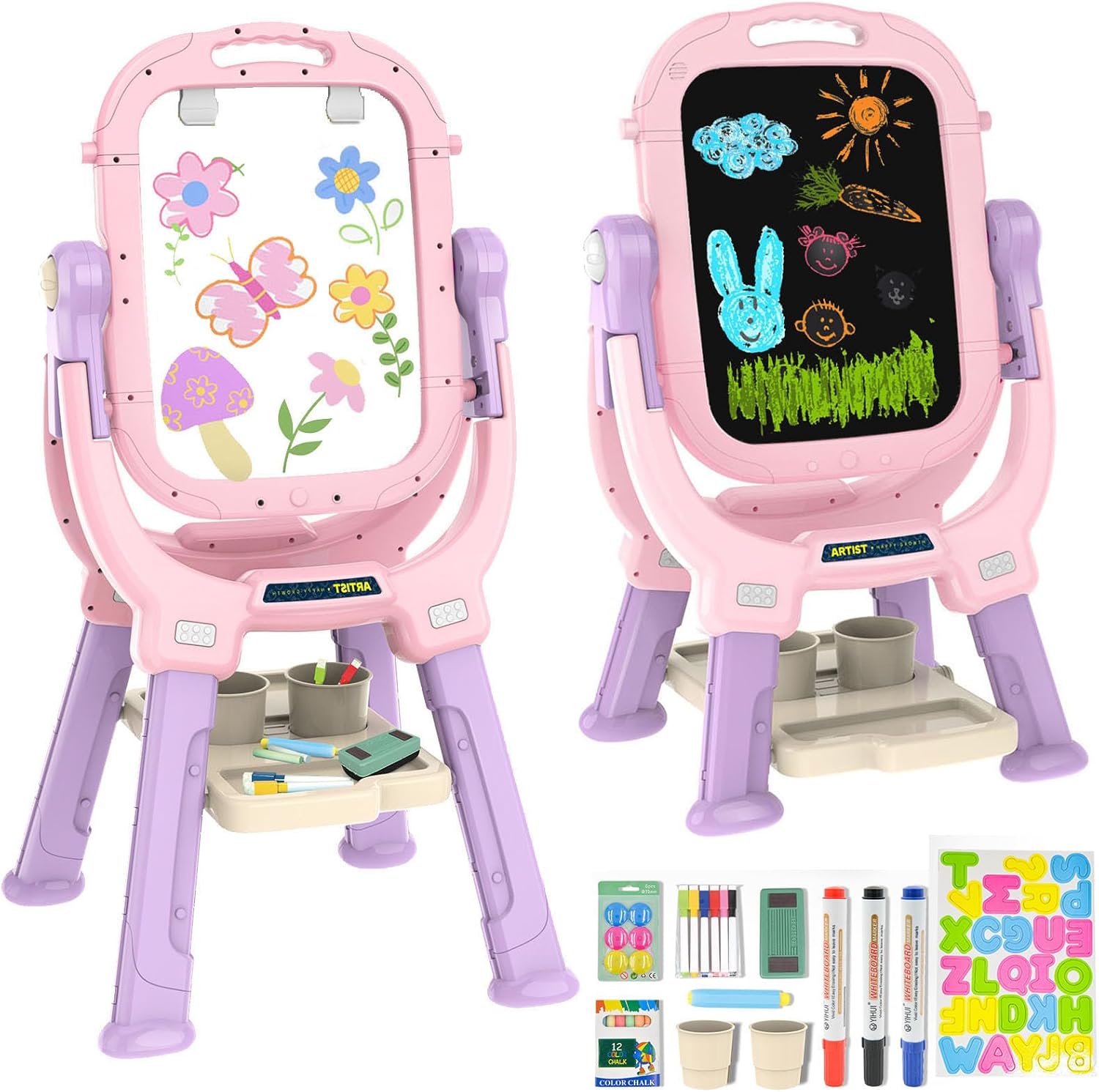 Easel for Kids - Rotatable Double Sided Adjustable Standing Art Easel with Painting Accessories, Kids Nail Polish Set for Girls with Nail Dryer