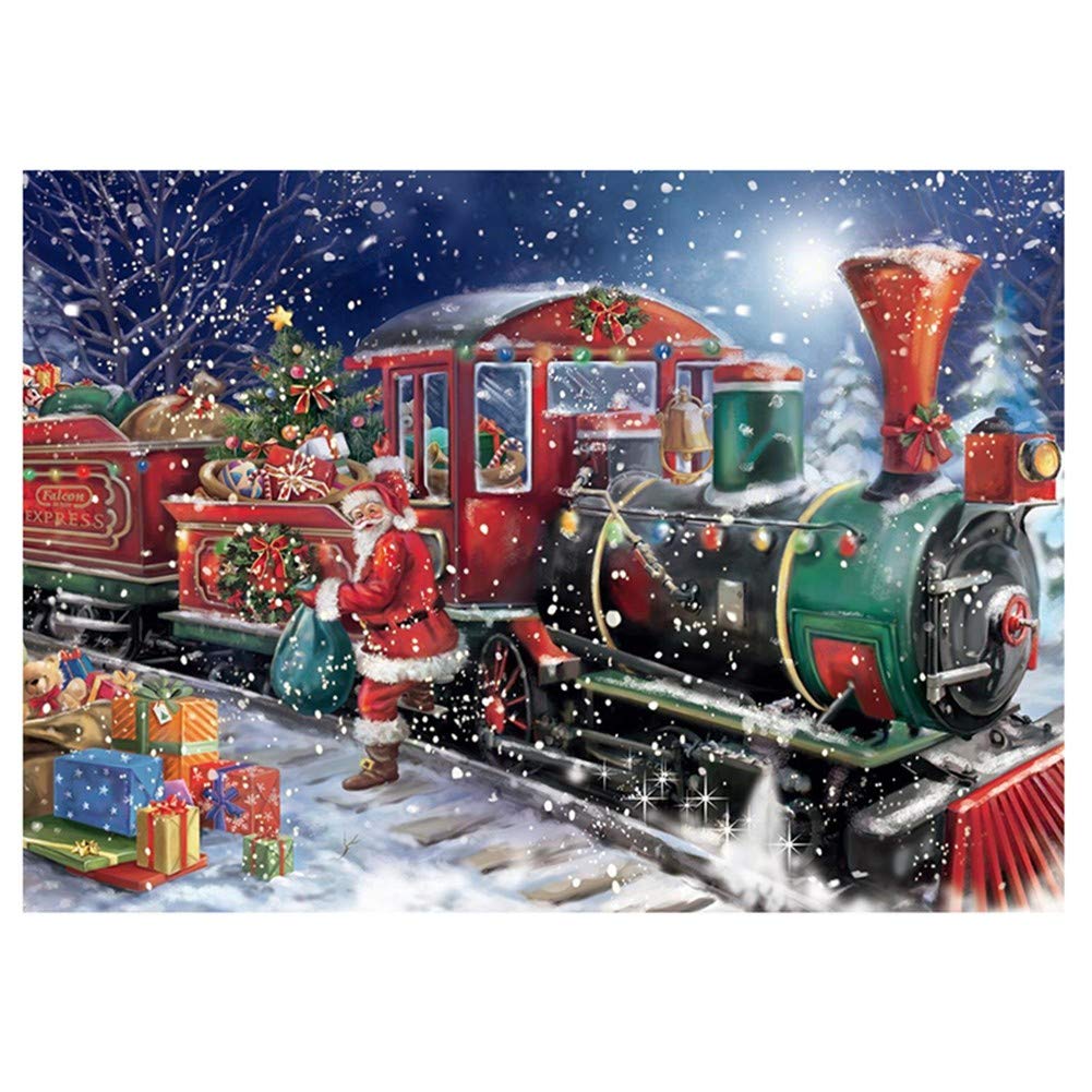 Peinture diamant train du Père Noël 80x100 cm broderie strass grand format pour salon