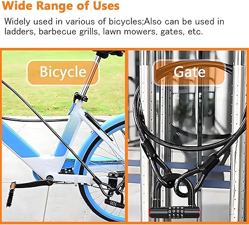 Miniatura 8 de Juego de candado de cable de seguridad (4 cerraduras digitales en U y cable flexible de extremos sellados de acero de 4 pies x 12 pulgadas),
