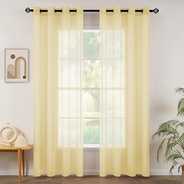 MIULEE Przezroczyste zasłony okienne, eleganckie, woalowe, do sypialni, salonu, 2 szt., z przelotkami, beżowe, 140 x 160 cm (szer. x dł.)