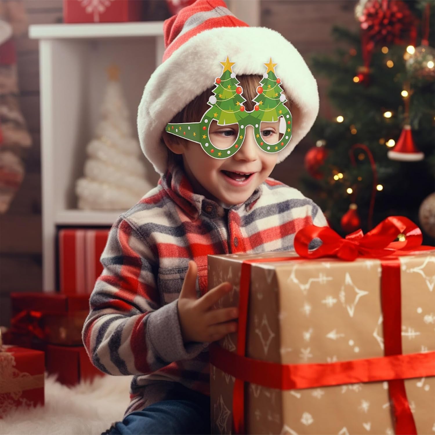 BESTOYARD 8pcs Christmas Party Glasses Frames Paper Eyeglasses Props Holiday Supplies for Festive Photobooth Decorations