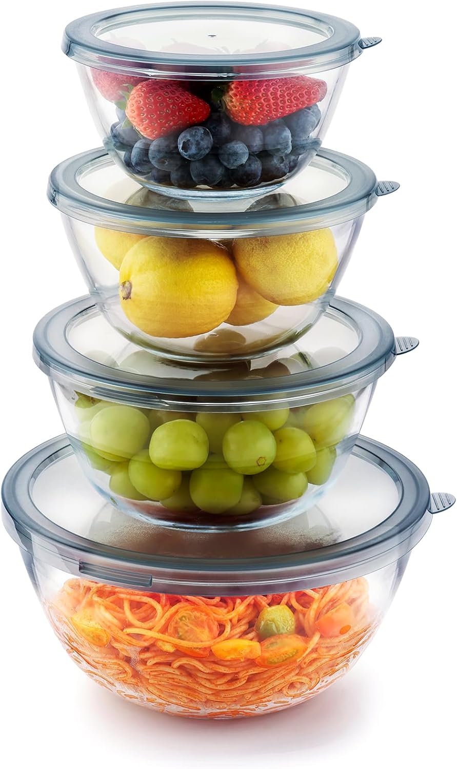 4pc Glass Mixing Bowls Sets (2.80QT, 1.64QT, 1.16QT, 0.85QT), Nesting Mixing Bowls for Cooking Prep, Baking, Storage, Large Salad Bowls Sets-Dishwasher Microwave Freezer Safe - Thumbnail 2