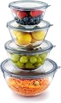 Cuiselect 5pc Bols de mélange de verre avec ensemble de lids (4.65QT, 2.80QT et 1.64QT; 1.16QT. 0,85QT), bol de salade de nid, grand bol de mélange en verre pour la cuisine, cuisson au four, lave-vaisselle