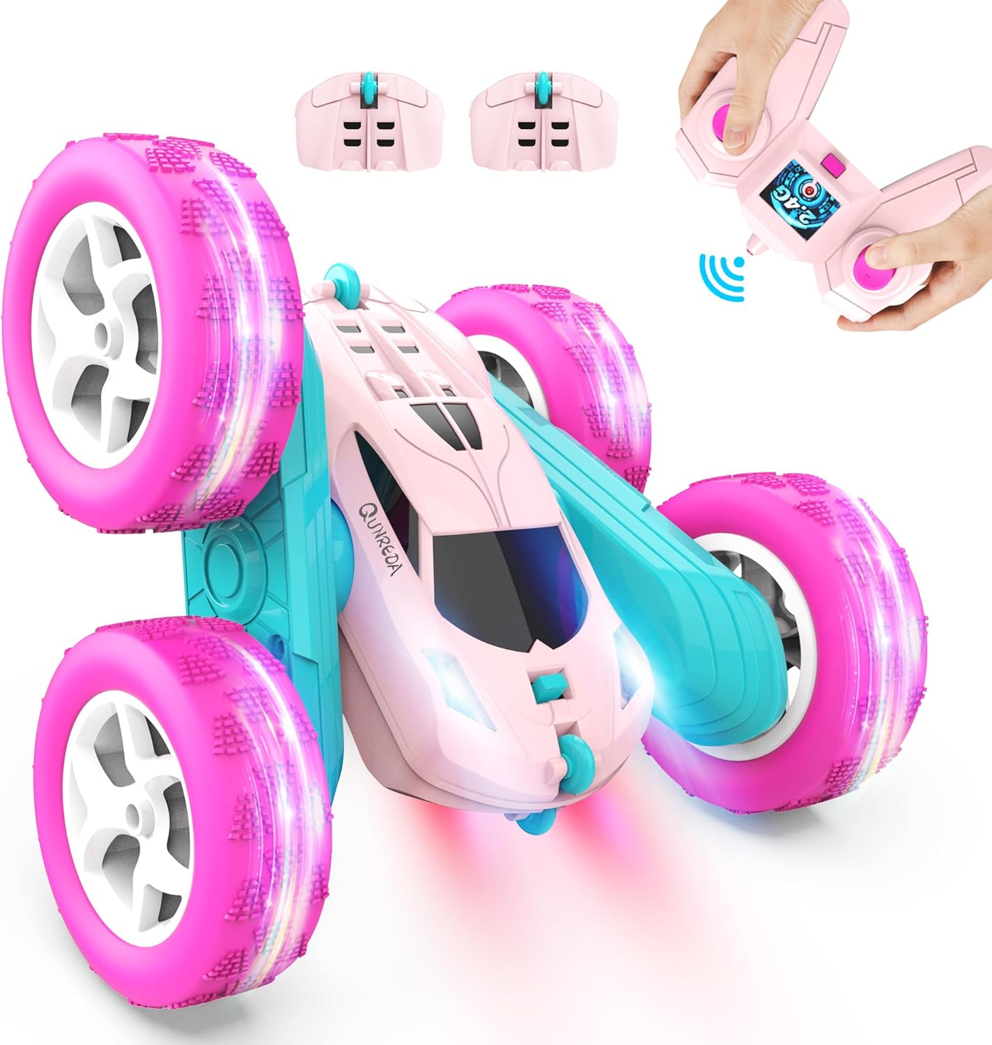 QUNREDA RC Cars, Pink Remote Control Car for Girls, 2.4 GHZ Double