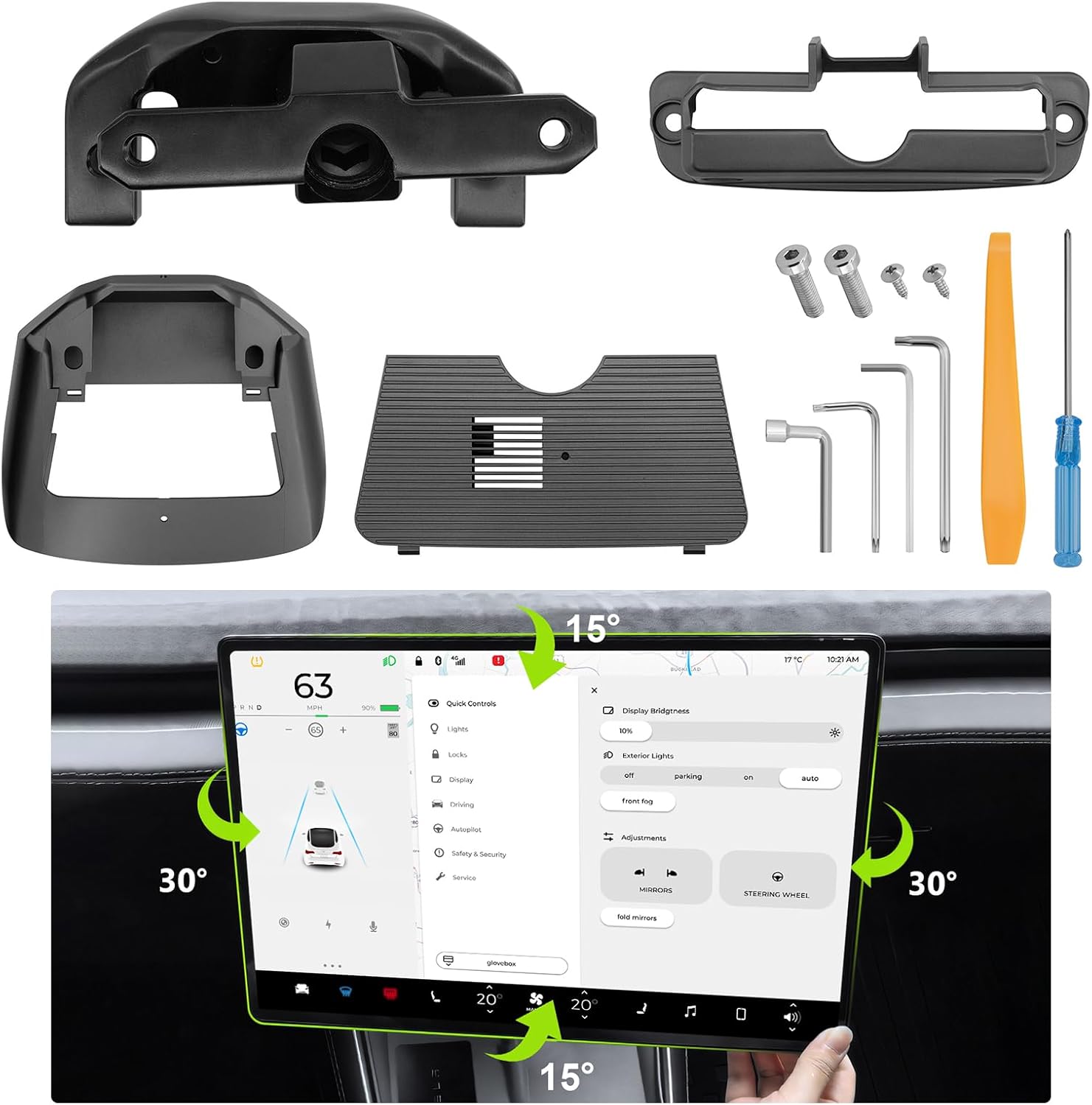 for Tesla Screen Swivel Mount Model Y Juniper Model 3 Highland 2025 2026 Screen Rotating Holder Center Console Screen Rotating Bracket Model Y Refresh Accessories 4 Way Rotation Adjustment