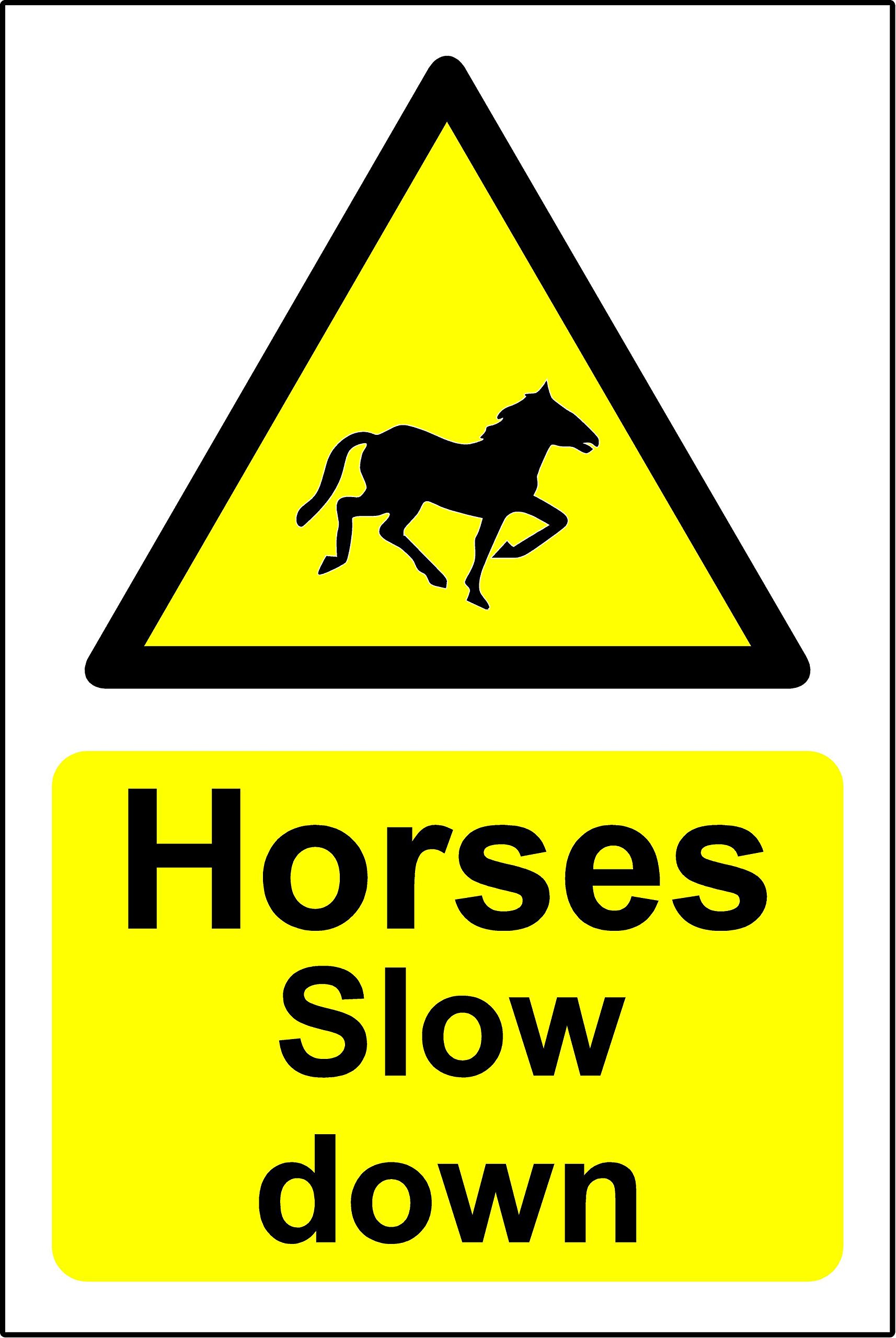 Warning Horses slow down safety sign - 3mm Aluminium sign 400mm x 300mm