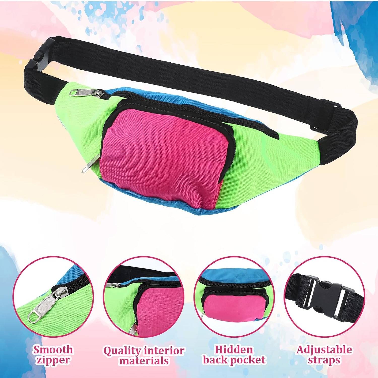 1 Pc Two Pockets Waist Bags, 80s Fanny Pack For Women Color Blocked 80s Accessories, Dare Fanny Pack Belt Bag For Jogging Traveling Party Costume Holiday Festival Theme Party