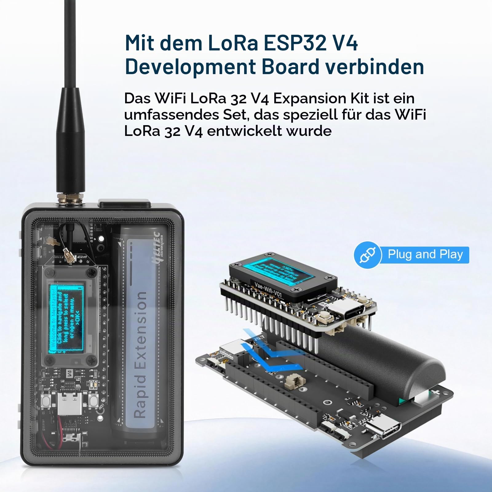 LoRa ESP32 V4 Modul mit 2800 mAh Akku & GPS,APKLVSR LoRa 32 V4 Entwicklungsboard mit Hartglas-Gehäuse,ESP32-S3R2,1262 Chip, WiFi Bluetooth,für Arduino Meshtastic Smart Home IoT mit Antenne