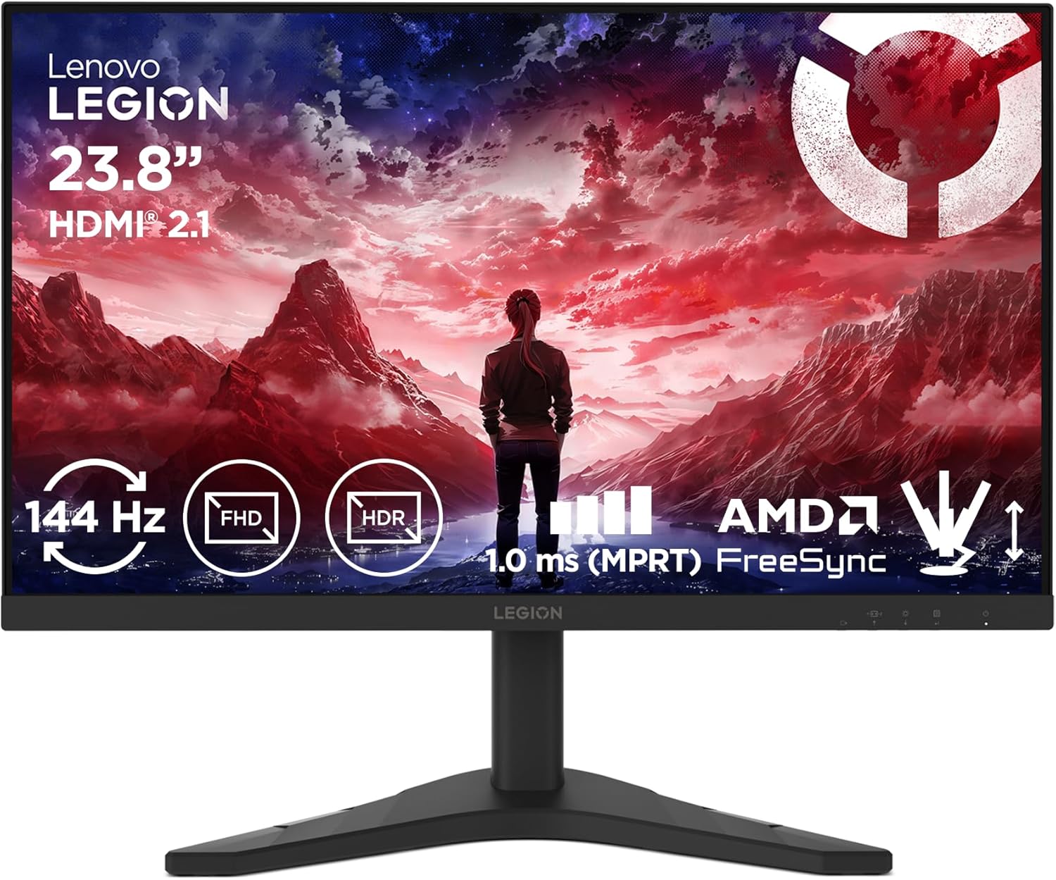 Lenovo Legion R24s | 24 Inch Full HD Gaming Monitor | 1920 x 1080 | 16:9 | 144Hz | 1ms Response Time | HDMI | DisplayPort | IPS Panel | Stand | Anti-Glare | TÜV Eye Protection | Black | 3.5 kg – Lenovo product photo