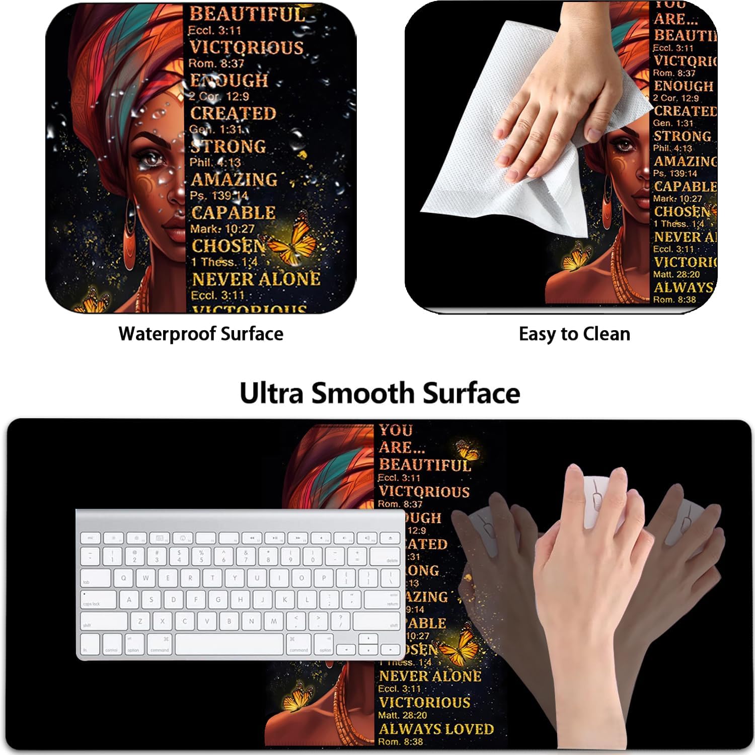 Large Mouse Pad with Mouse Wrist Rest, 31.5x11.8 in Extended Mouse Mat with, Ergonomic Memory Foam Wrist Rest, for Work & Gaming Writing Pad, African American Women Black Girl Office Desk Pad 2