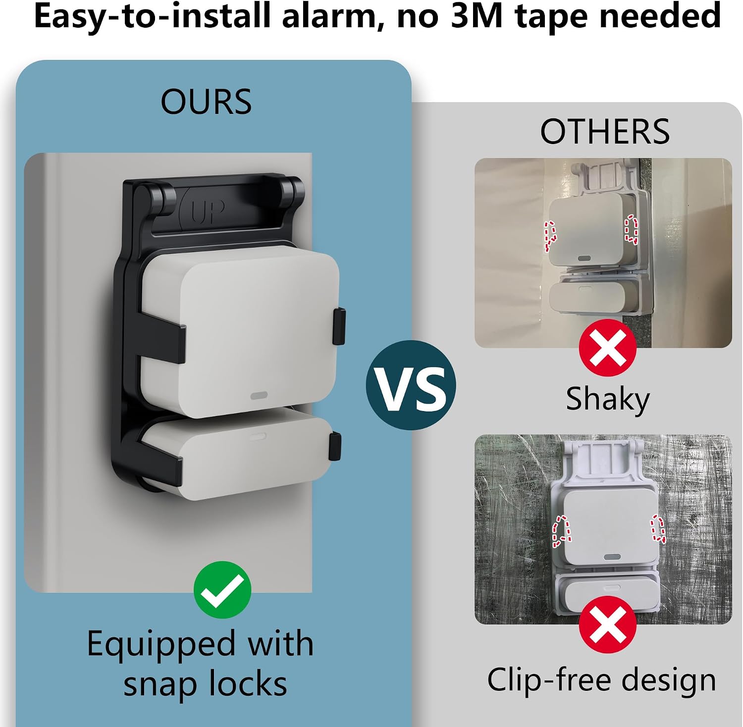 Garage Door Bracket Compatible with SimpliSafe Entry Sensor, 2 Pack Black Mount with Snap Clip Lock, No-Slip Holder for SimpliSafe Door Sensor, Secure Garage Sensor Mount(2 Pack)