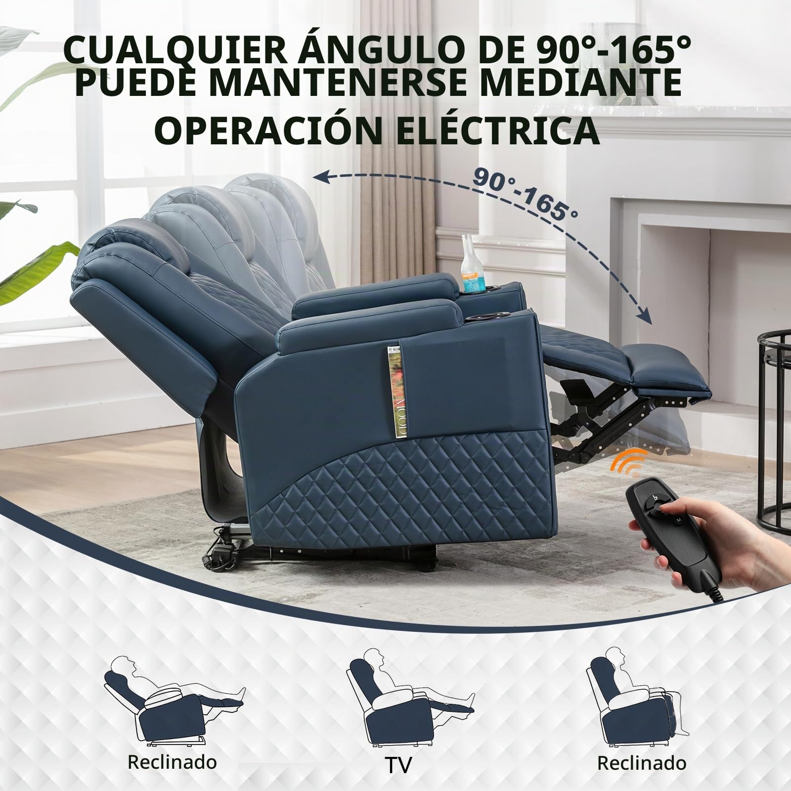 COMHOMA Sillon Relax Reclinable Sillón Relax Electrico Masaje Sillón Reclinable con LED, Función de Inclinación, Alón, Dormitorio, Cine en Casa, Azul