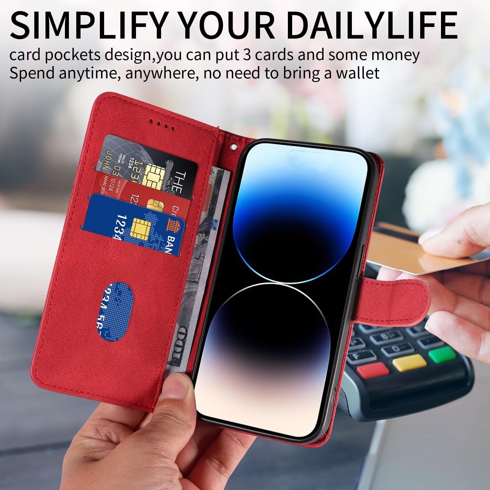 Bnvdfre for Motorola Moto E14 / G04 / G24 Case Flip Wallet Phone Cover PU Leather Shockproof Card Holder Magnetic Stand Protective Case for Motorola Moto E14 / G04 / G24 - Image 2