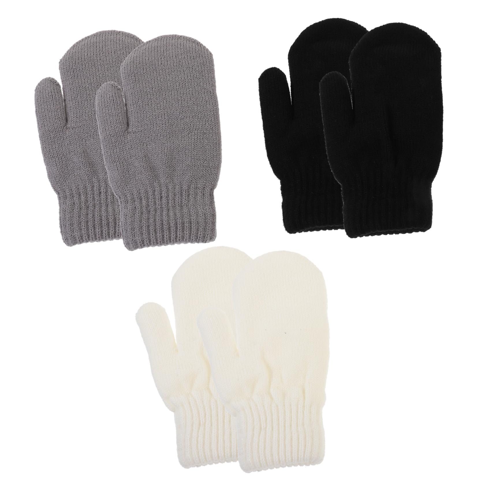 Mitones de Lana Acrílica, 3 Pares, Gruesos y Cálidos para Invierno | Acolchado Doble, Tejido Transpirable, para Trayectos y Esquí, Pensado para Niñas y Niños